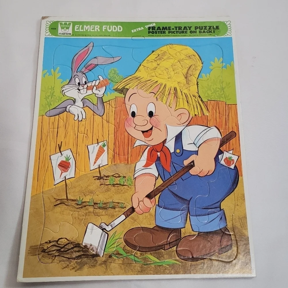 VTG Lot of 2 Child's Tray Puzzles Smurfs Elmer Fudd